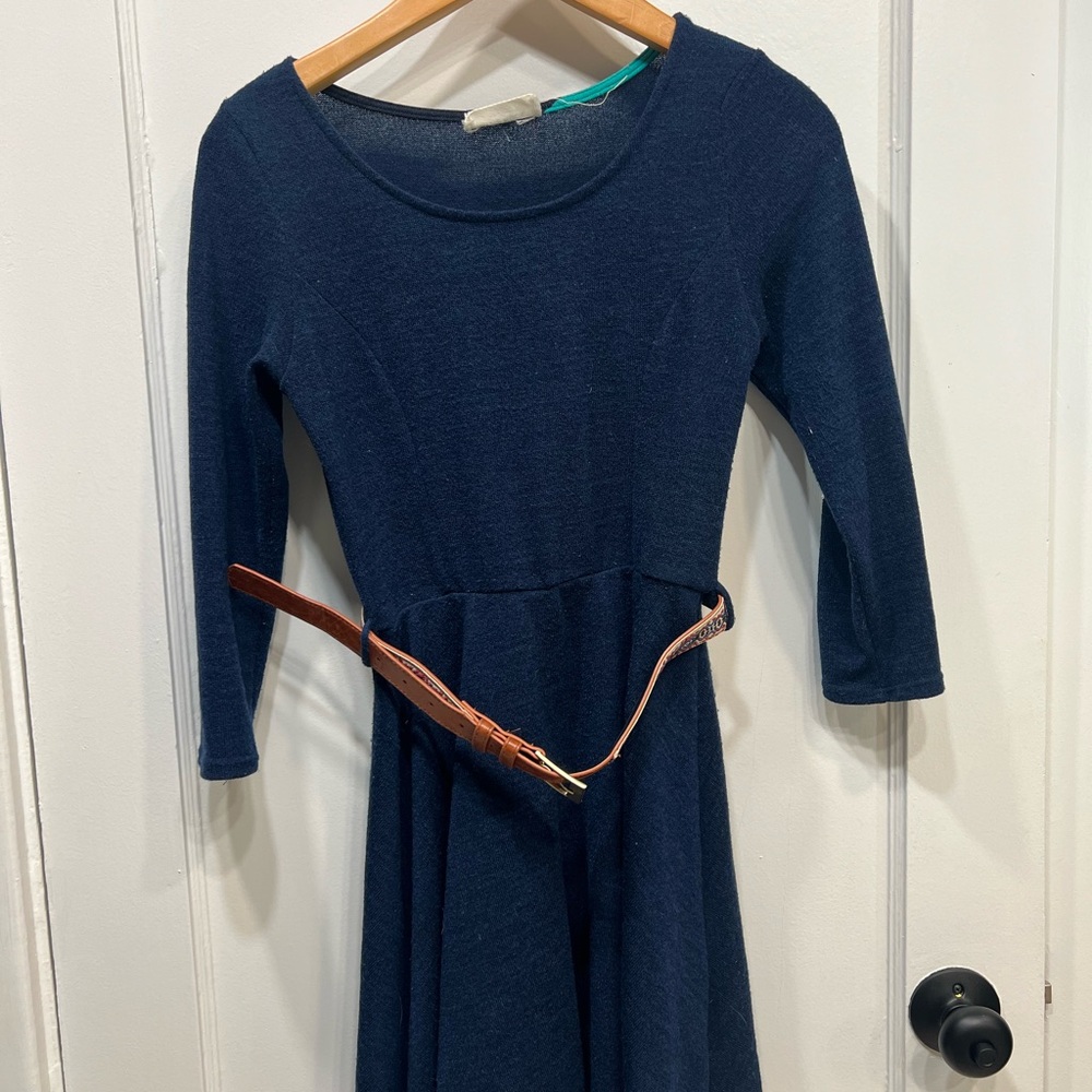 Style Rack Navy Dress with Tan Belt